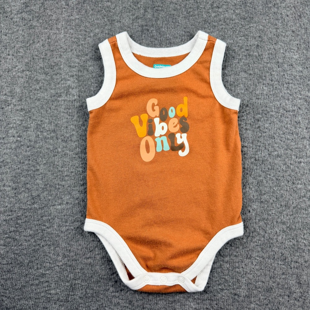 Garanimals Good Vibes Only Sleeveless Bodysuit Size 12M Orange‎ White